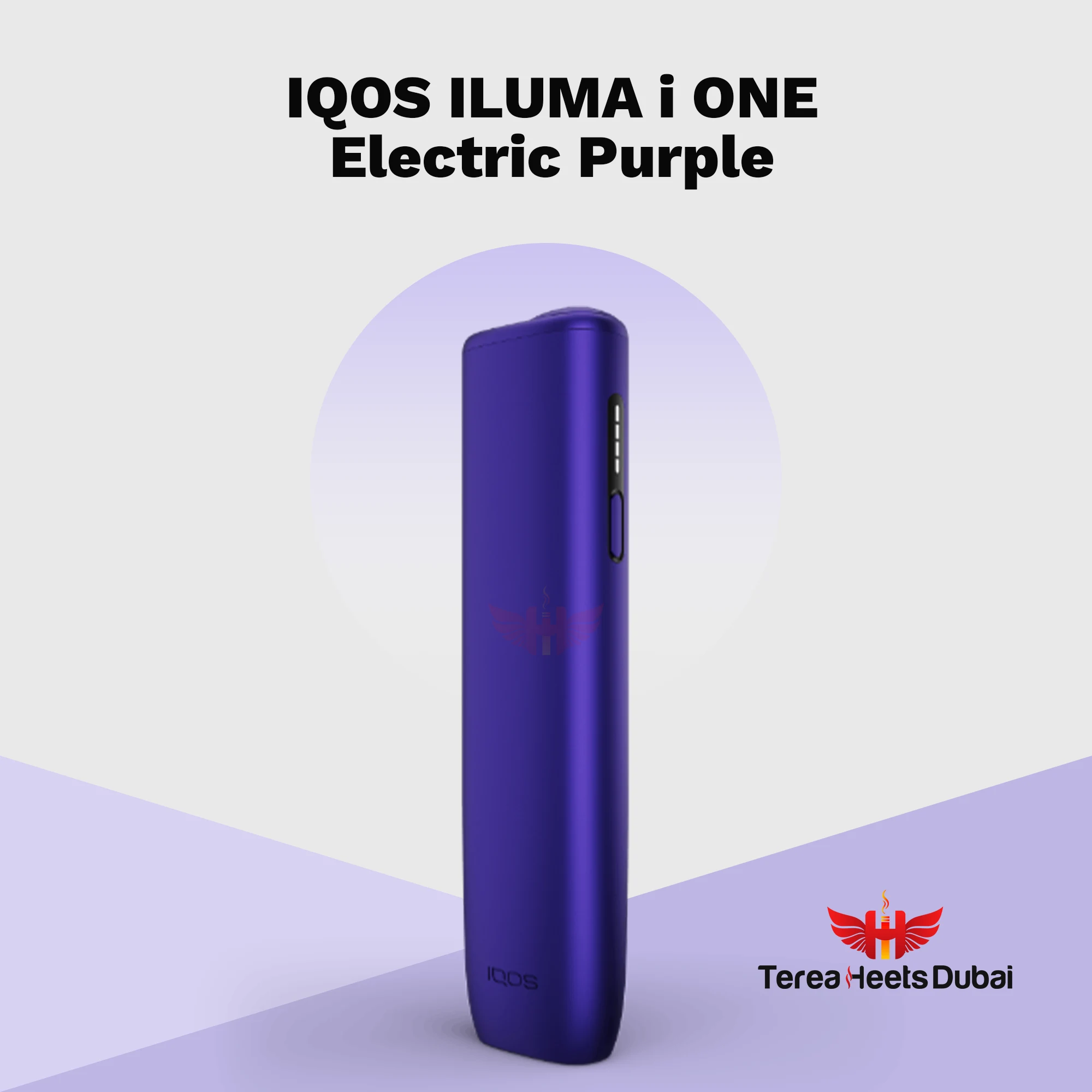 IQOS ILUMA I One Electric Purple 1 Close-up of the IQOS ILUMA i One Electric Purple device with a slim portable body designed for TEREA sticks in the UAE