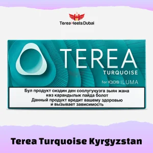 Home 2 Pack of IQOS TEREA Turquoise Kyrgyzstan sticks for ILUMA device showing blue-green branding.